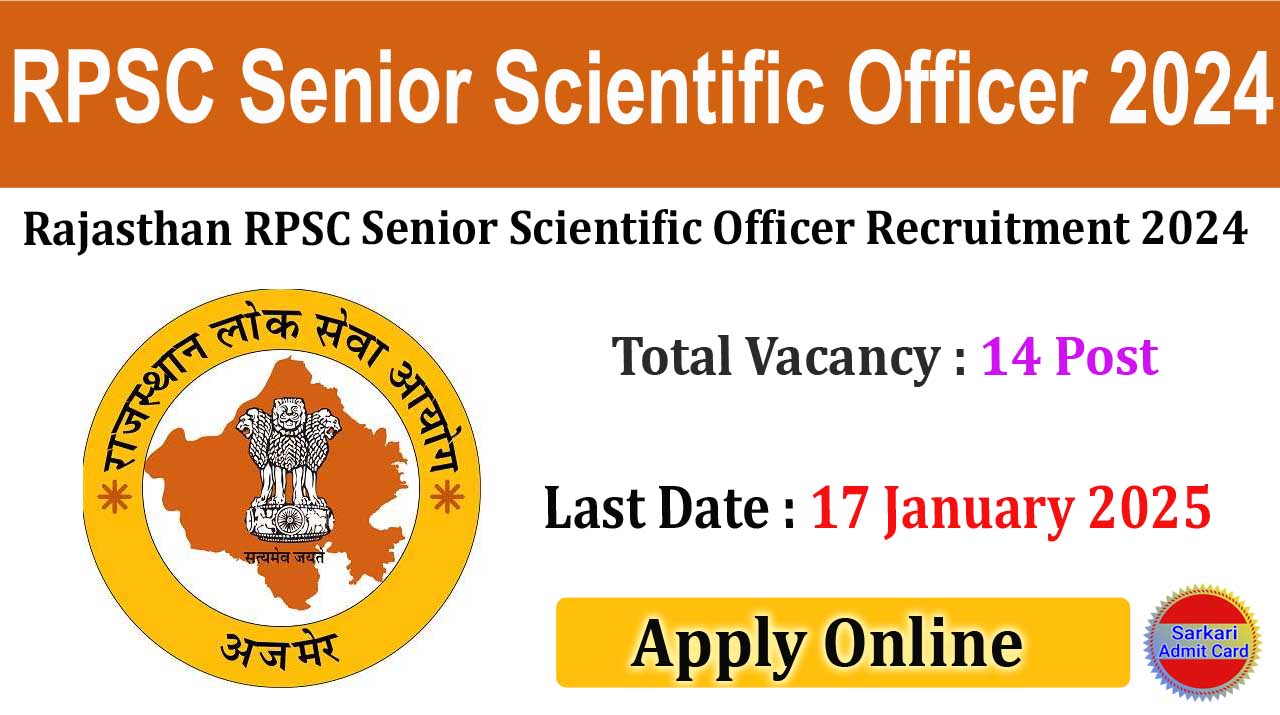 Rajasthan RPSC Senior Scientific Officer 2024 Online Form