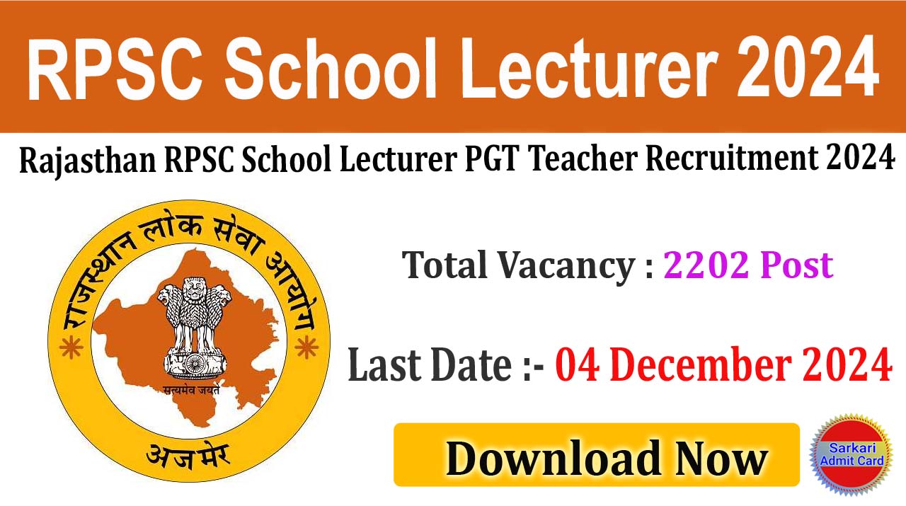 Rajasthan RPSC School Lecturer PGT Teacher 2024 Online Form