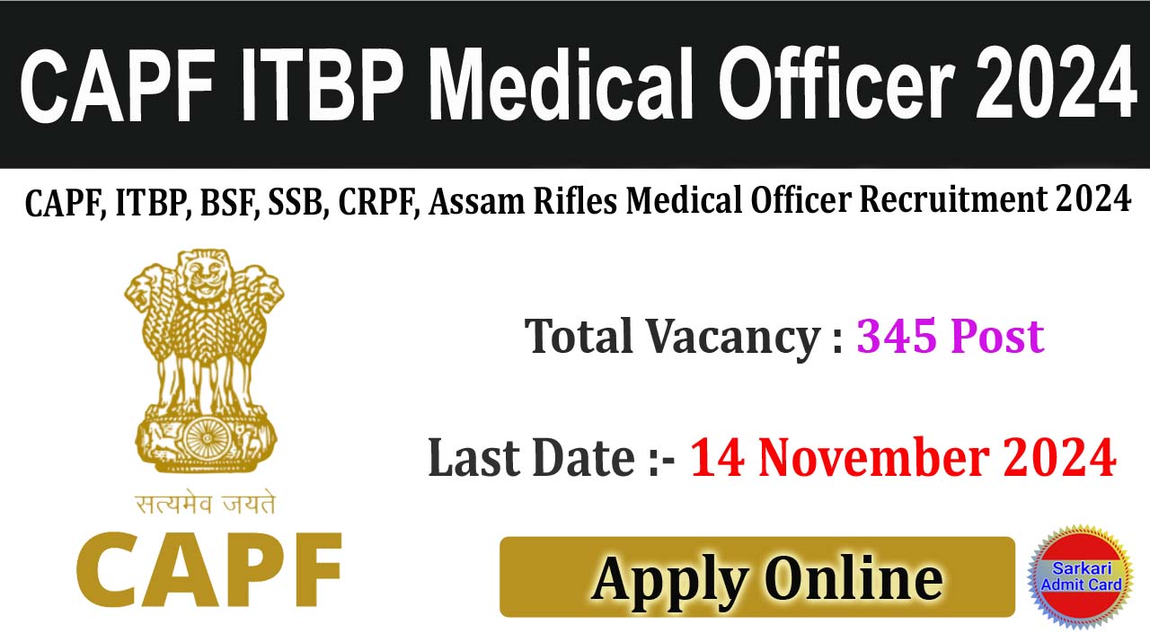 CAPF Medical Officer 2024 Online Form