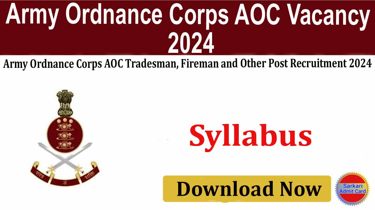 Army Ordnance Corps AOC Tradesman, Fireman and Other Post 2024 Syllabus