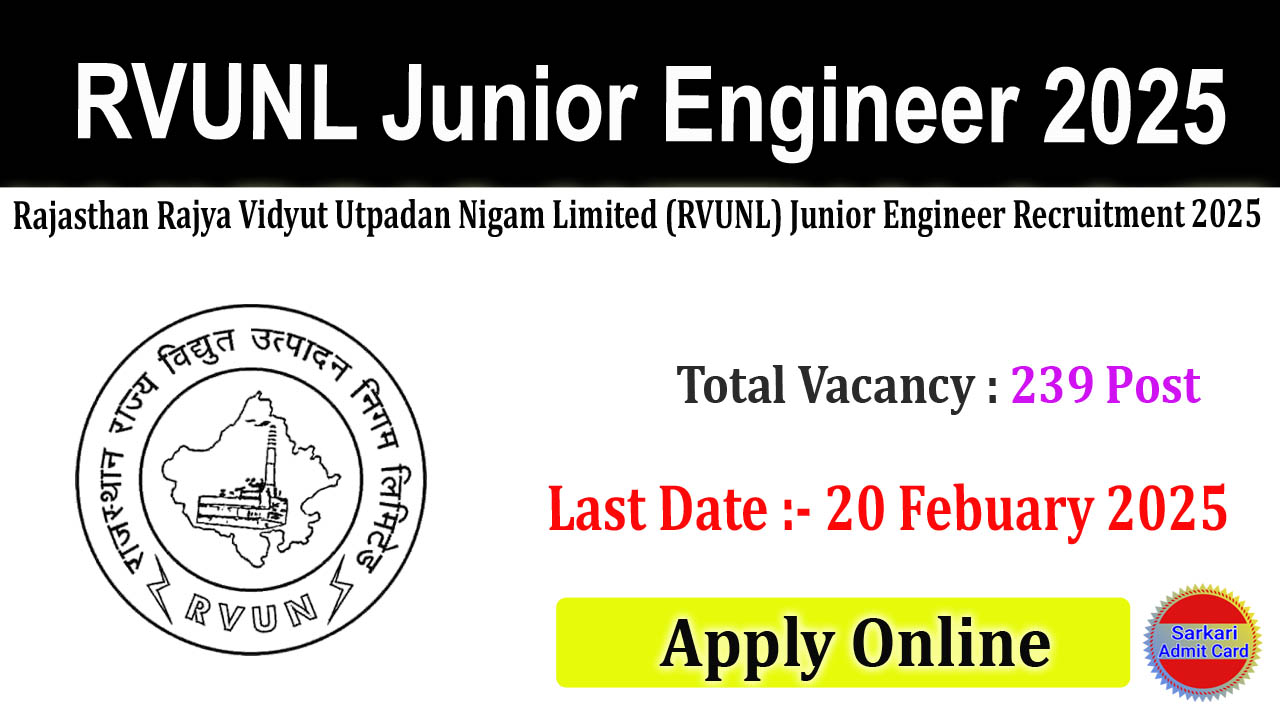 RVUNL Junior Engineer 2025 Online Form