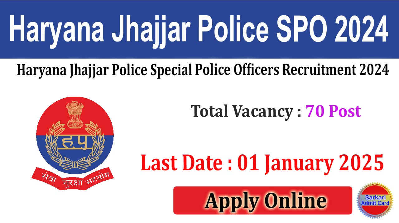 Haryana Jhajjar Police SPO 2024 Offline Form