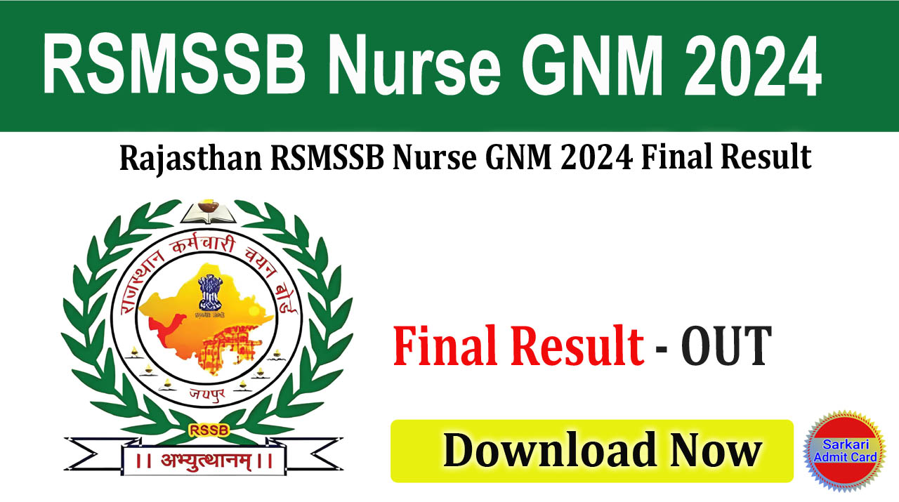 RSMSSB Nurse GNM 2024 Final Result