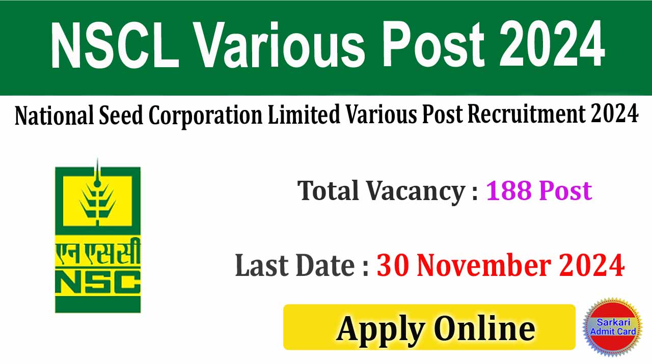 National Seed Corporation Limited Various Post 2024 Online Form