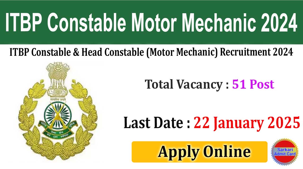 ITBP Constable Motor Mechanic 2024 Online Form