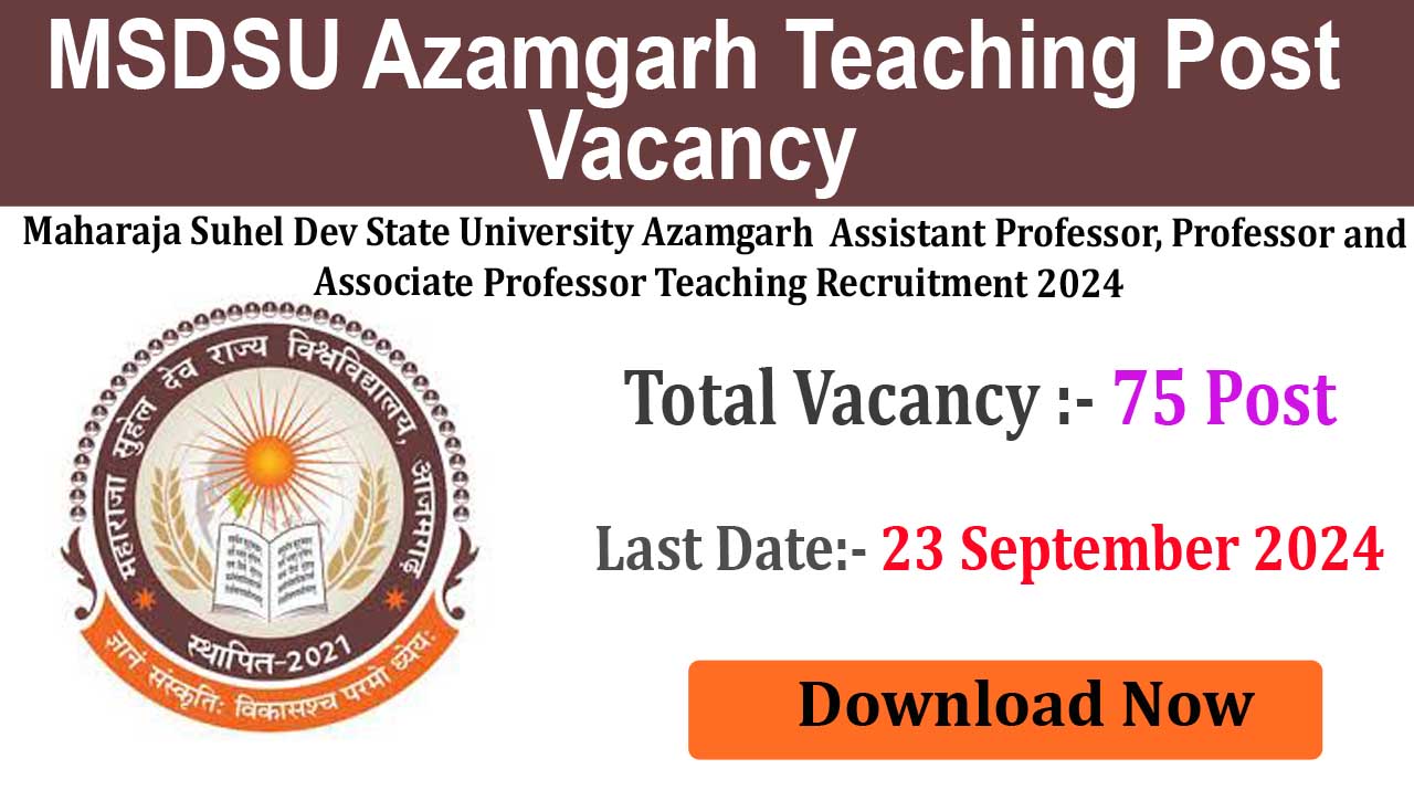 MSDSU Azamgarh Teaching Post 2024 Online Form